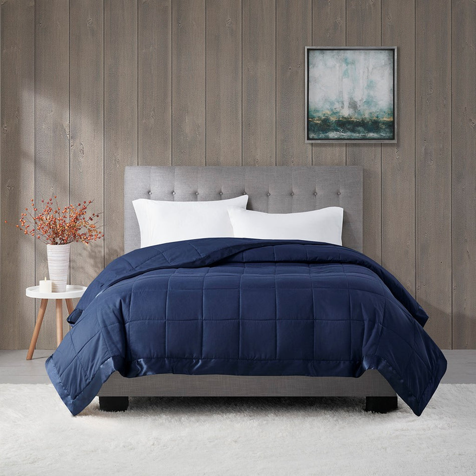 Windom Lightweight Down Alternative Blanket with Satin Trim - Navy - Full Size / Queen Size