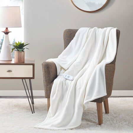 Serta Fleece to Sherpa Heated Throw - Ivory - 50x60"