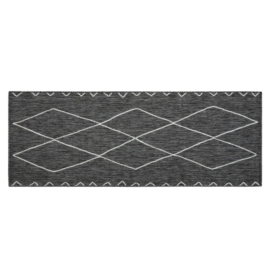 Darya Moroccan Indoor/Outdoor Rug - Grey / White - 3x7' Runner