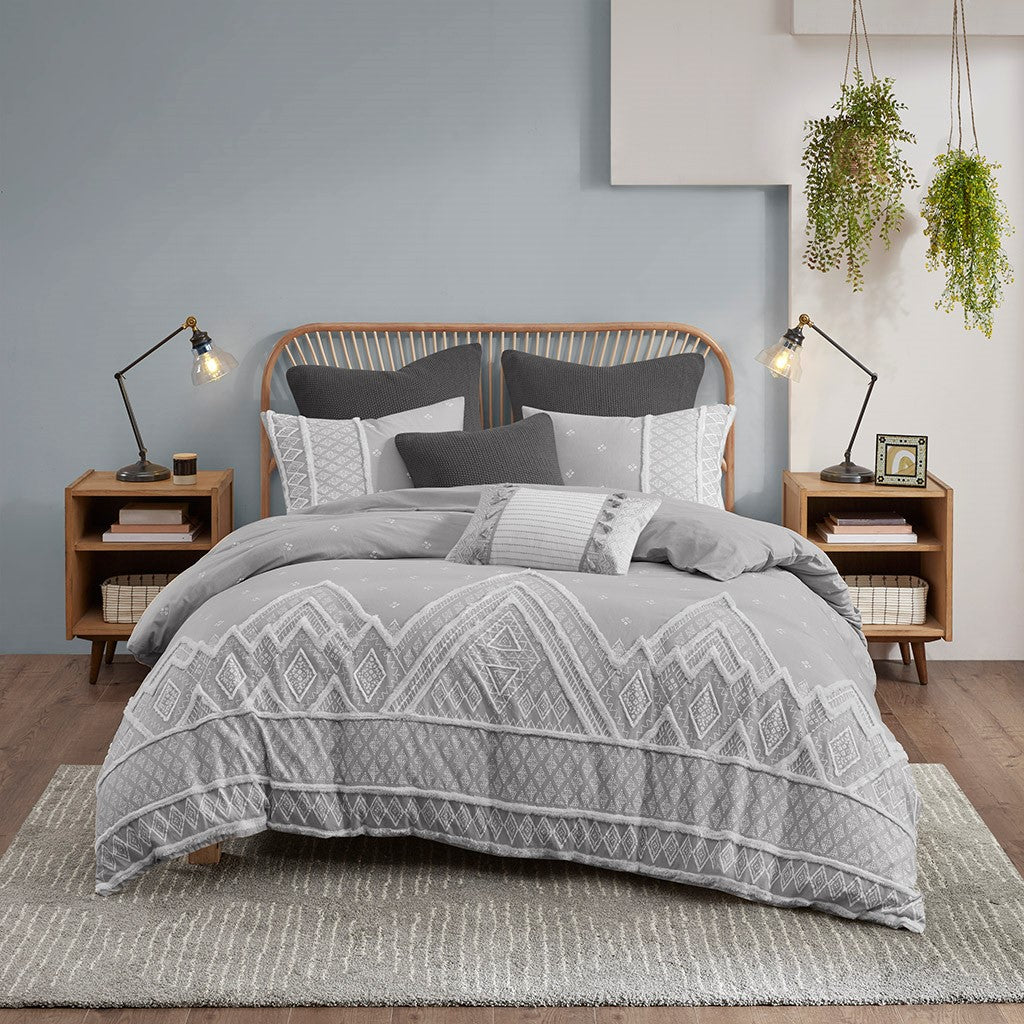 INK+IVY Marta 3 Piece Flax and Cotton Blended Comforter Set - Gray  - Full Size / Queen Size Shop Online & Save - expresshomedirectr.com