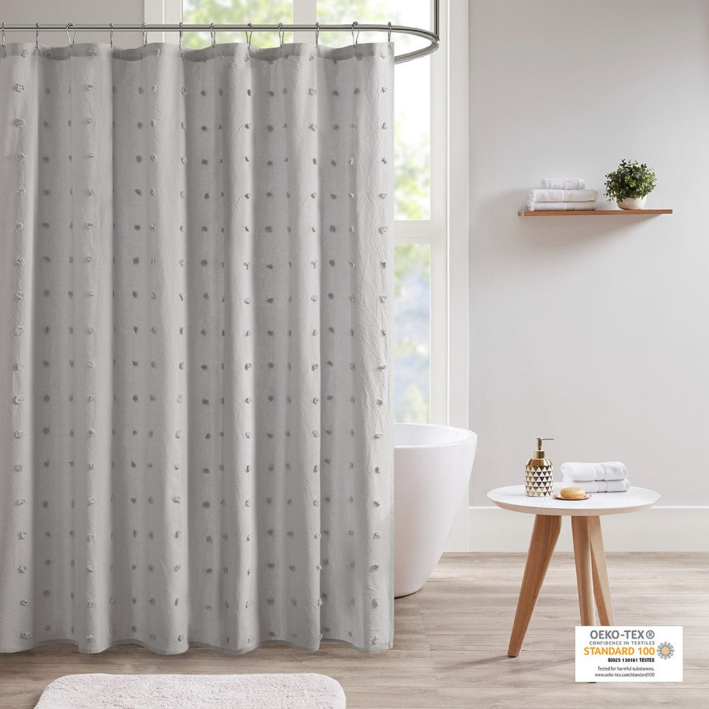 Urban Habitat Brooklyn Brooklyn Cotton Jacquard Pom Pom Shower Curtain - Grey - 70x72"