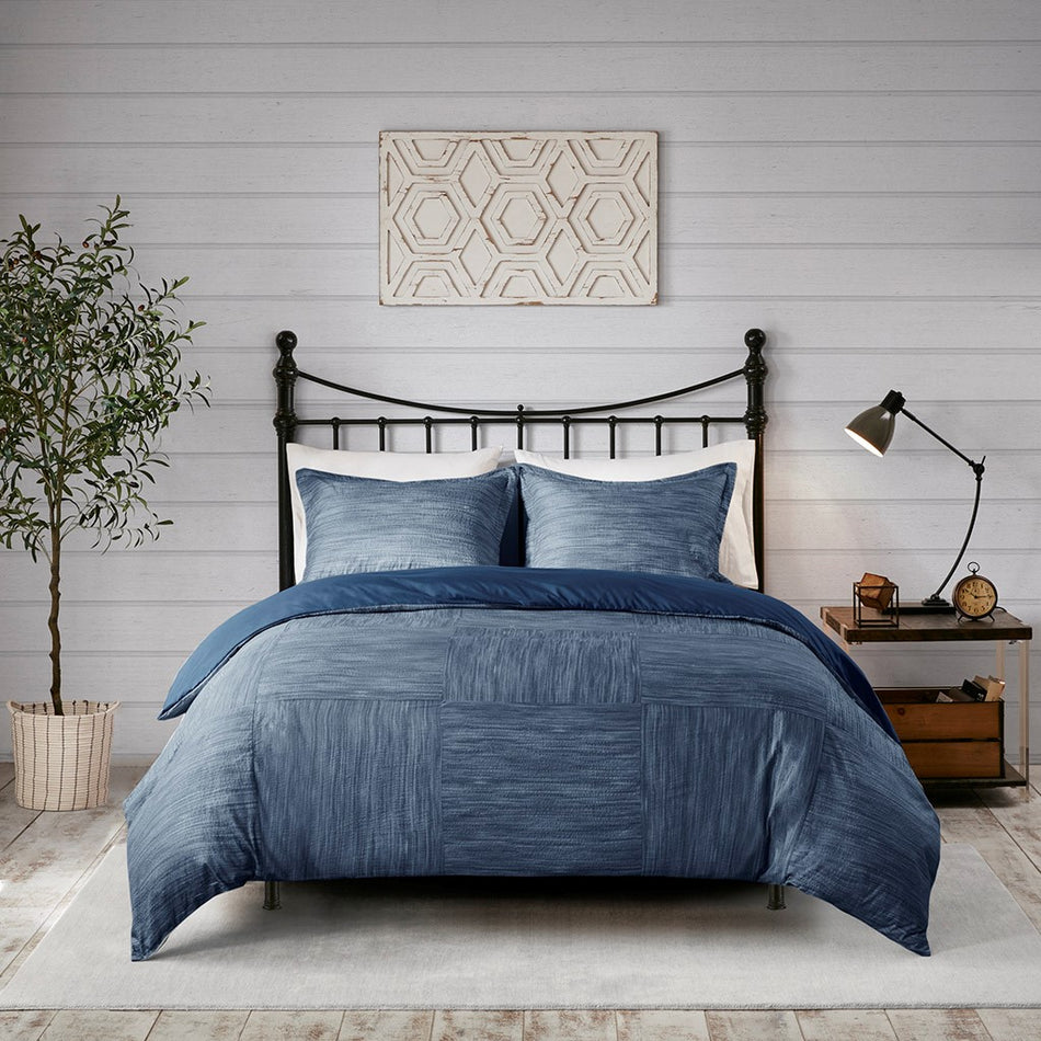 Madison Park Walter 3 Piece Printed Seersucker Duvet Cover Set - Navy  - King Size / Cal King Size Shop Online & Save - expresshomedirectr.com