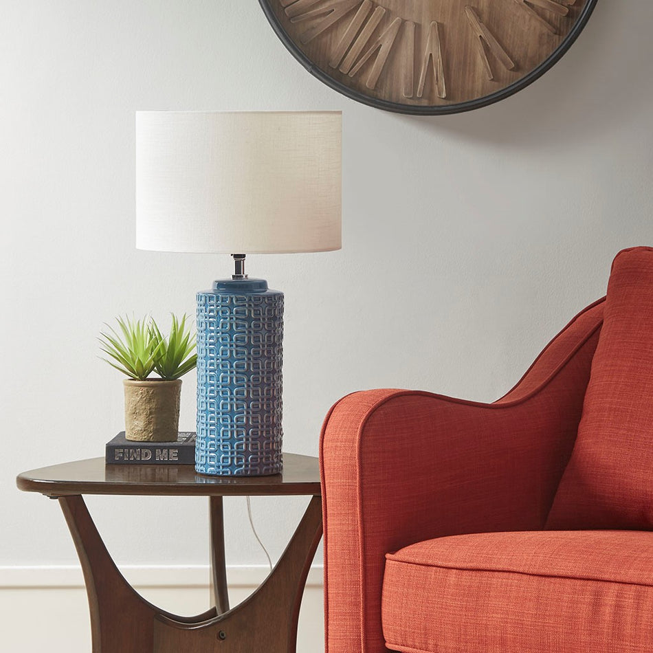 INK+IVY Jayda Geometric Ceramic Table Lamp - Blue 