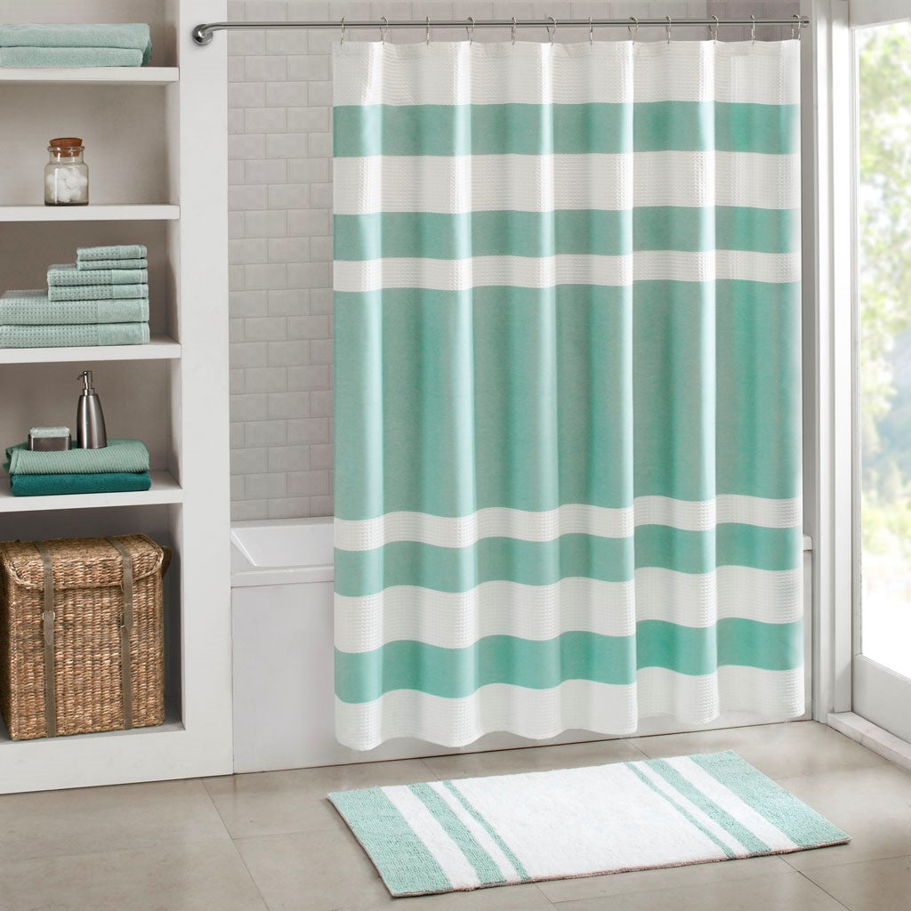 Madison Park Spa Waffle Shower Curtain with 3M Treatment - Aqua - 54x78"