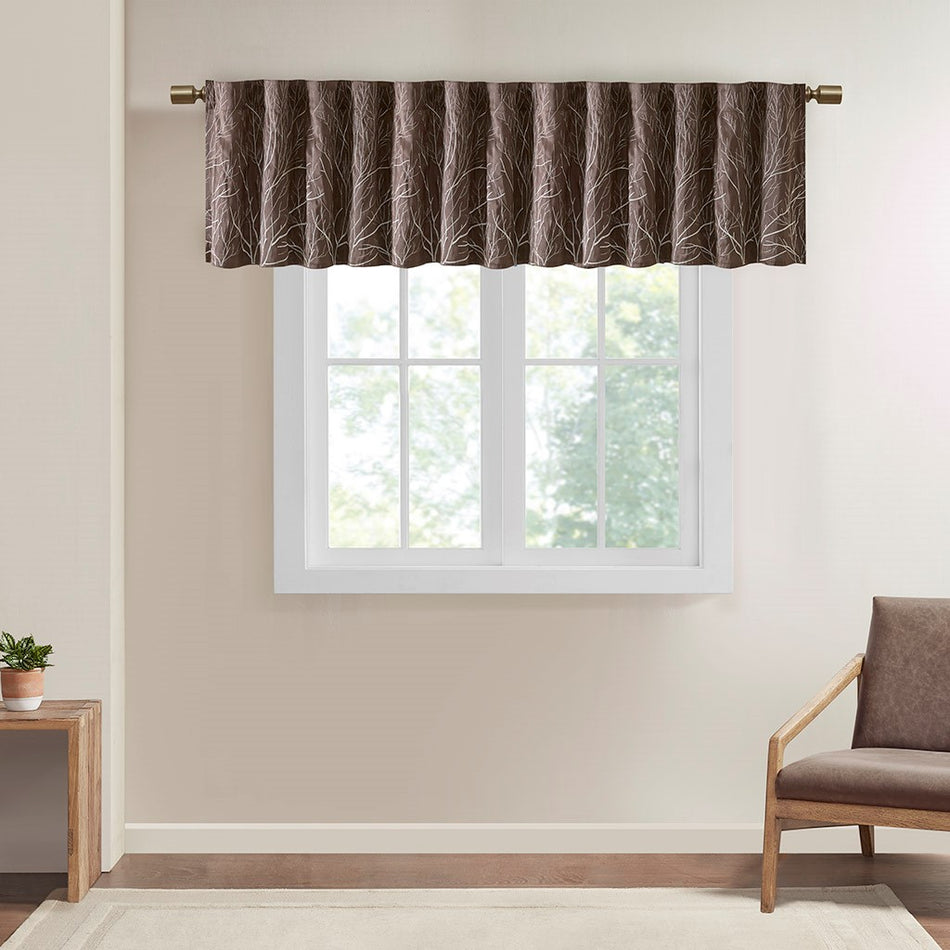 Madison Park Andora Faux Silk Embroidered Window Valance - Chocolate - 50x18"