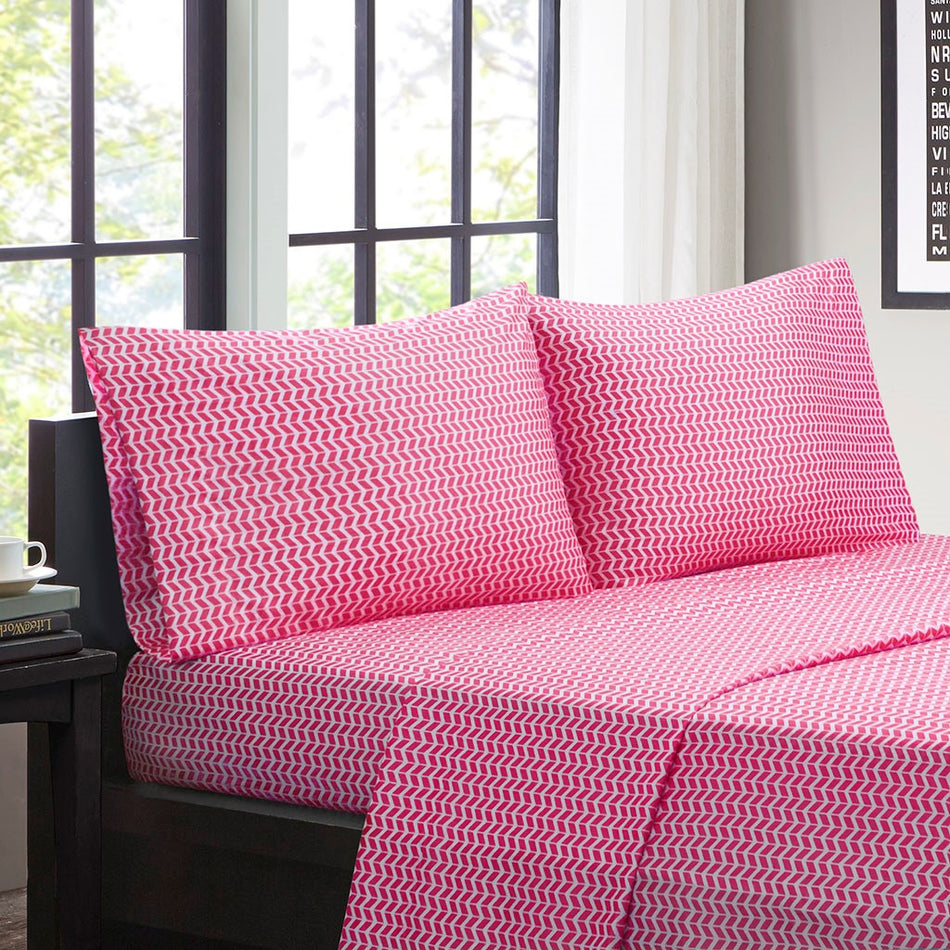 Chevron Printed Microfiber Sheet Set - Pink - Twin Size