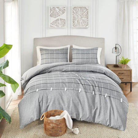 Madison Park Bryson 3 Piece Faux Linen Jacquard Duvet Cover Set - Gray  - Full Size / Queen Size Shop Online & Save - expresshomedirectr.com