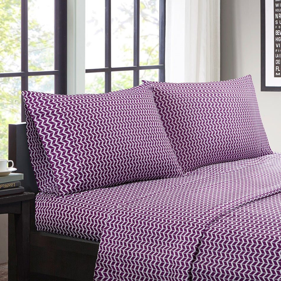 Chevron Printed Microfiber Sheet Set - Purple - Twin Size