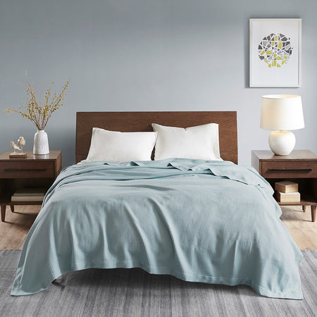 Madison Park Egyptian Cotton Blanket - Light Blue - Full Size / Queen Size