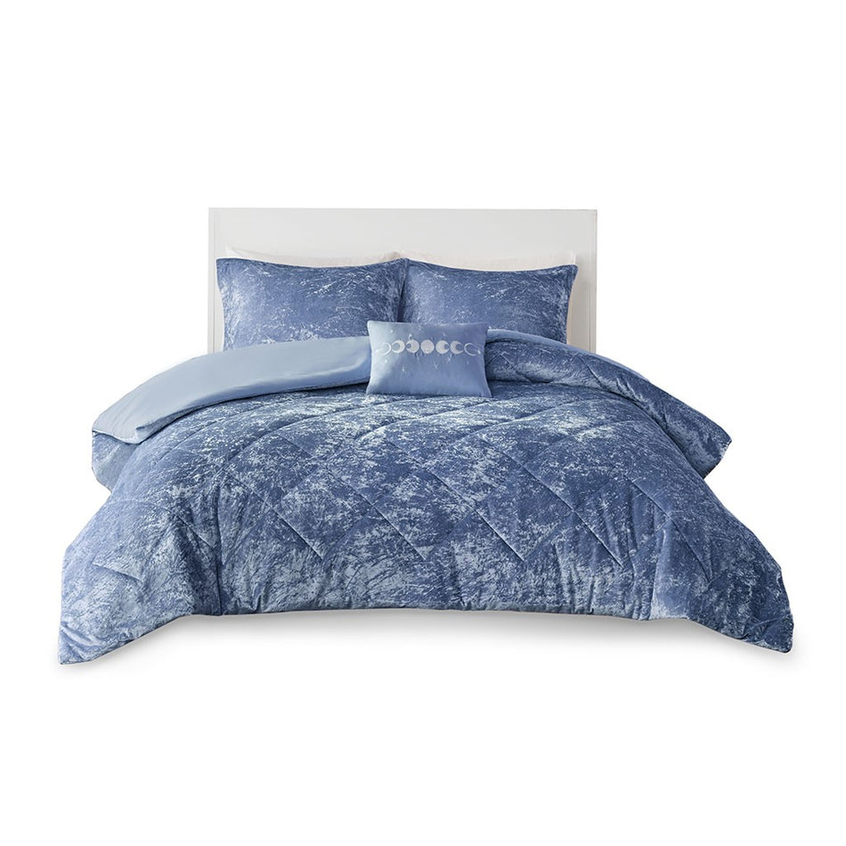 Felicia Velvet Duvet Cover Set - Blue - King Size / Cal King Size