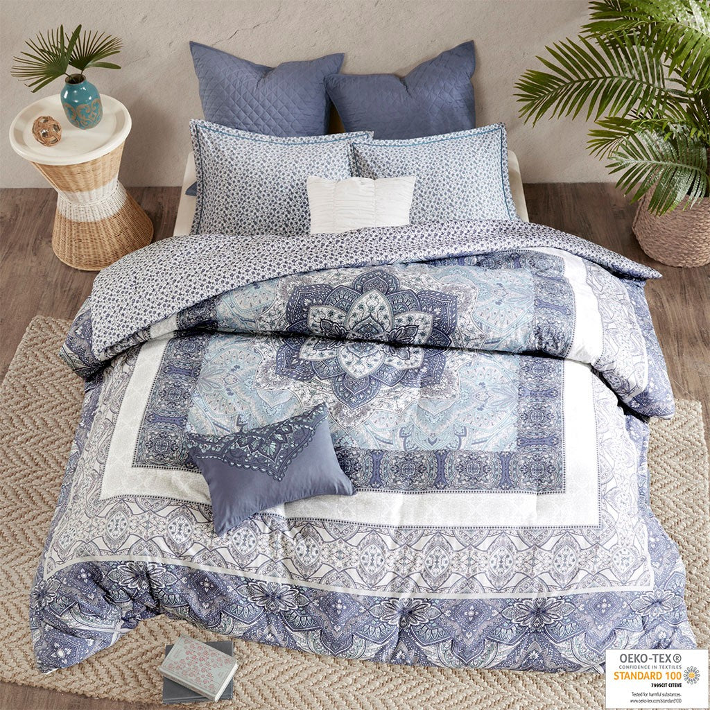 Urban Habitat Maggie 7 Piece Reversible Cotton Comforter Set - Blue - Full Size / Queen Size