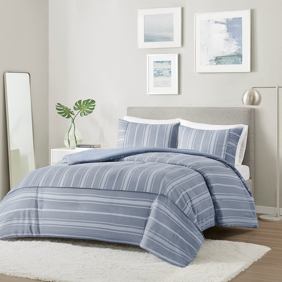 Beautyrest Kent Striped Herringbone Oversized Duvet Cover Set
 - Blue - Full/Queen - BR12-3858