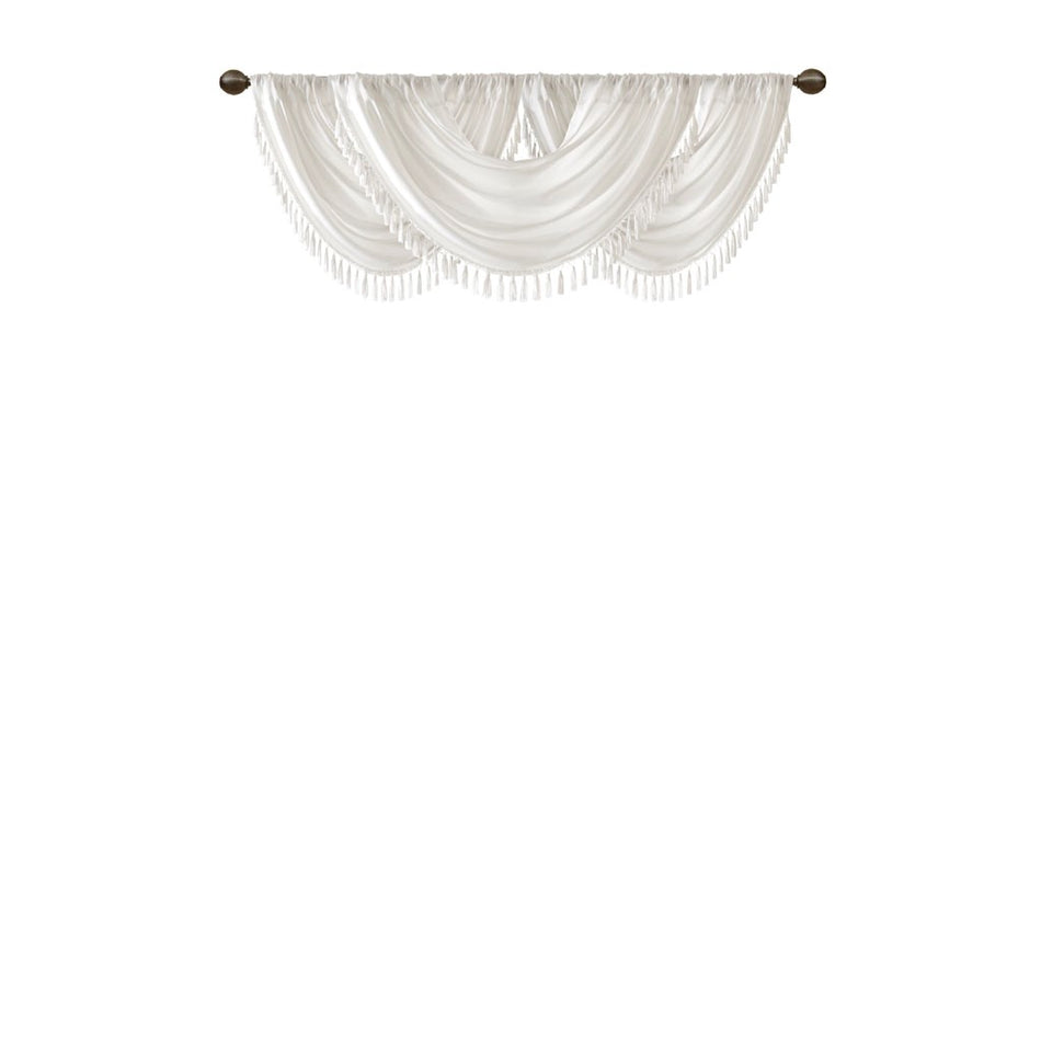 Elena Faux Silk Waterfall Embellished Valance - White - 38x46"