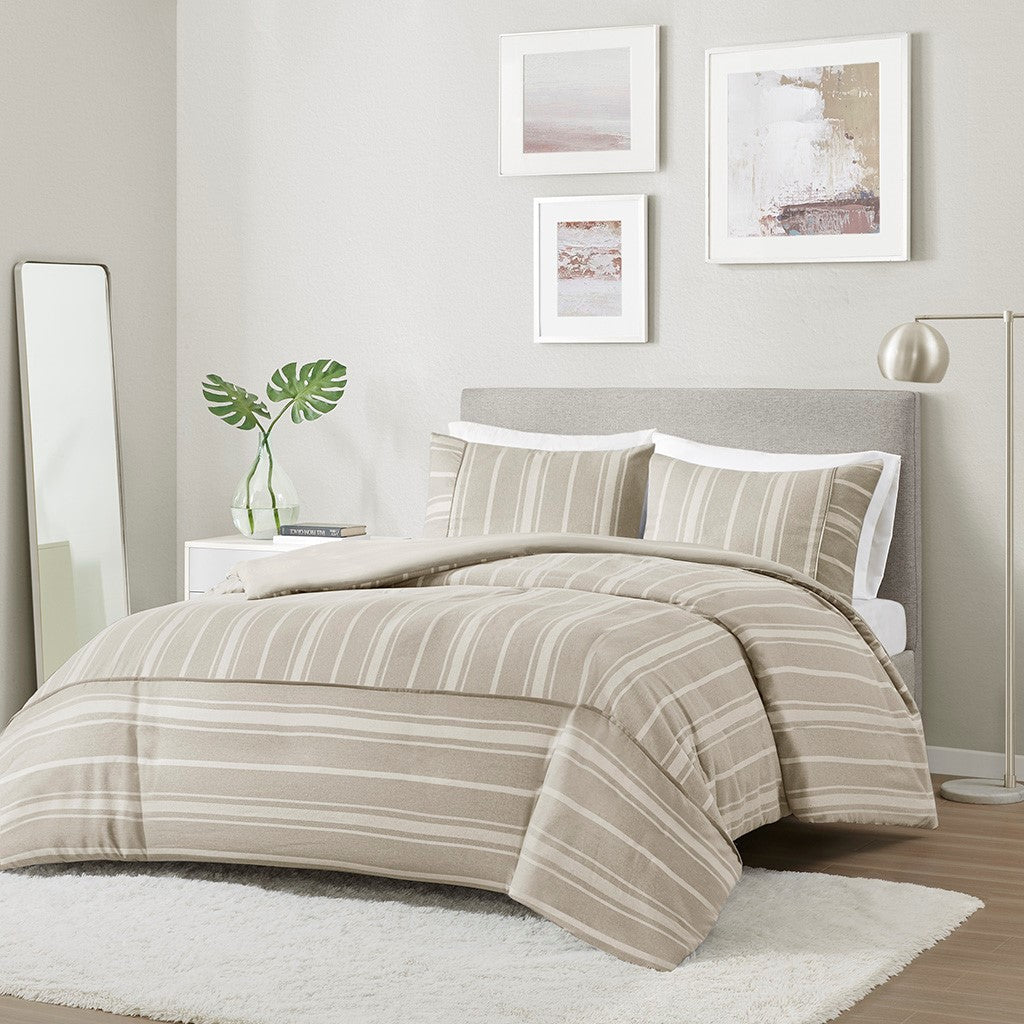 Beautyrest Kent Striped Herringbone Oversized Duvet Cover Set
 - Taupe - King/Cal King - BR12-3863