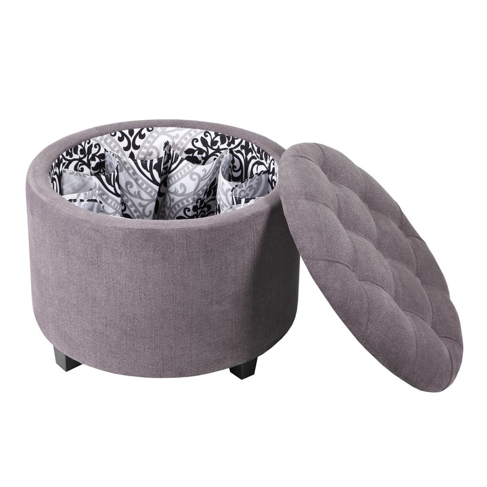 Sasha Round Ottoman with Shoe Holder Insert - Grey