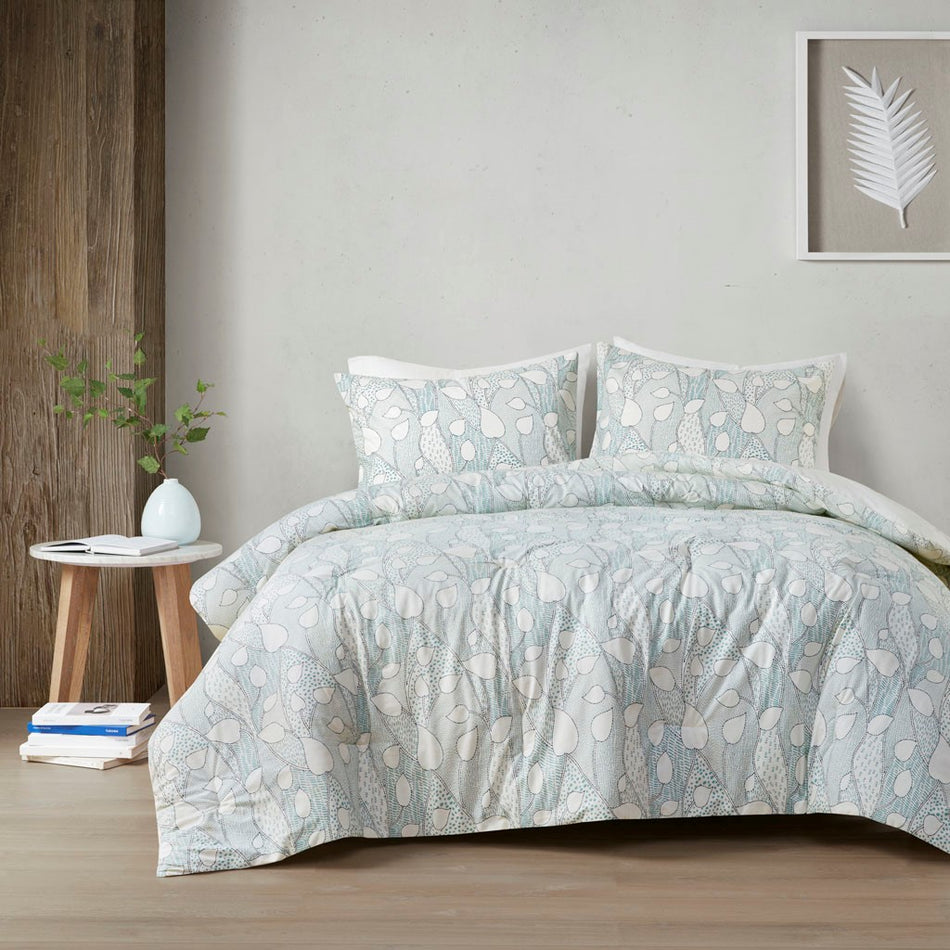 Urban Habitat Calla 3 Piece Vine Printed Cotton Comforter Set - Aqua  - Full Size / Queen Size Shop Online & Save - expresshomedirectr.com