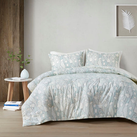 Urban Habitat Calla 3 Piece Vine Printed Cotton Comforter Set - Aqua  - King Size / Cal King Size Shop Online & Save - expresshomedirectr.com