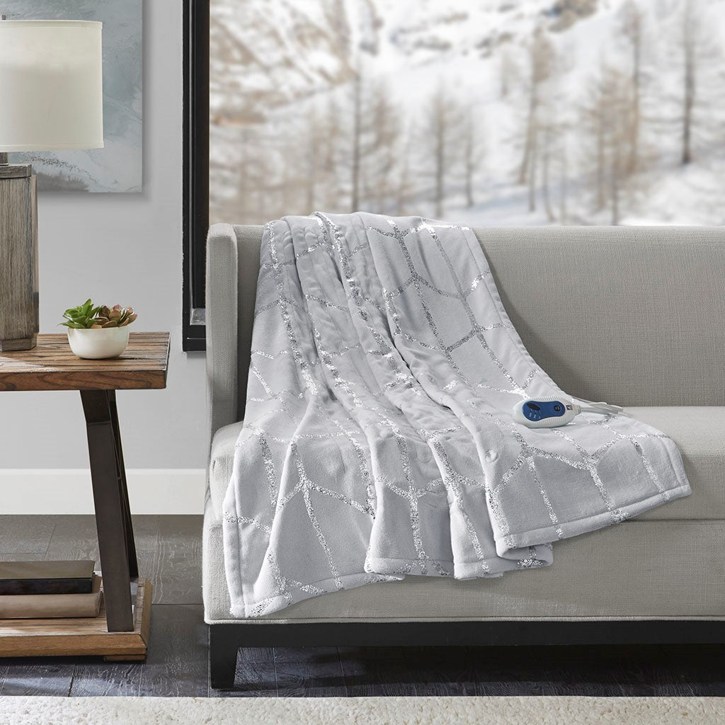 True North by Sleep Philosophy Raina Heated Metallic Print Throw - Grey - 50x60"