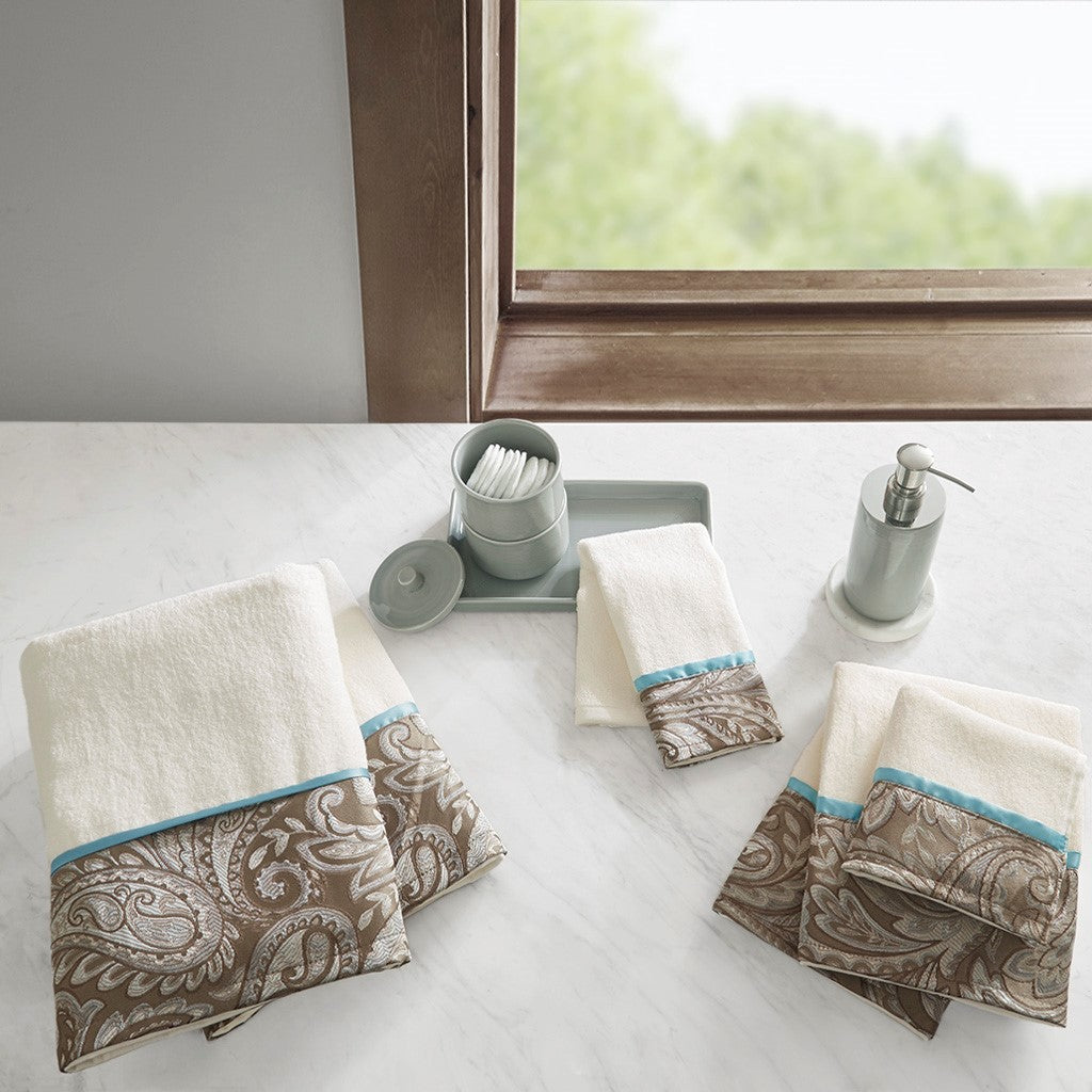 Madison Park Aubrey 6 Piece Jacquard Towel Set - Blue / Brown 