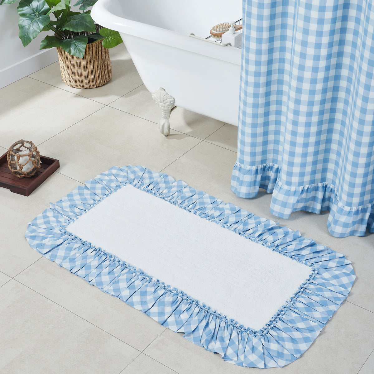 April & Olive Annie Buffalo Blue Check Bathmat 27x48 By VHC Brands