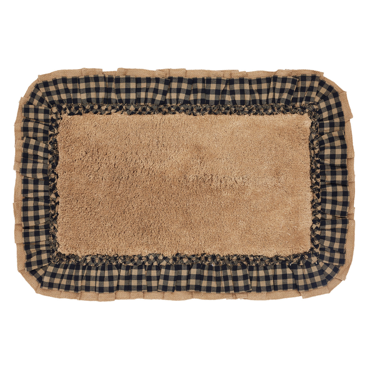 April & Olive Burlap Natural w/ Black Check Bathmat 20x30 By VHC Brands