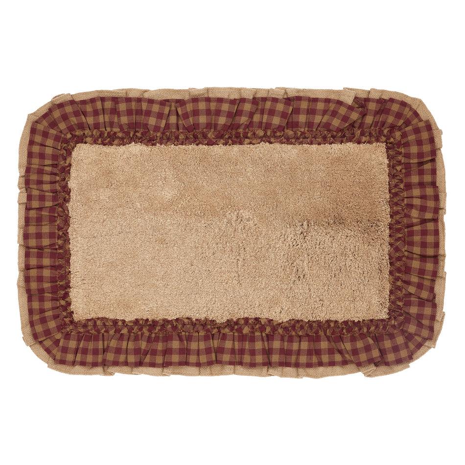 April & Olive Burlap Natural w/ Burgundy Check Bathmat 20x30 By VHC Brands