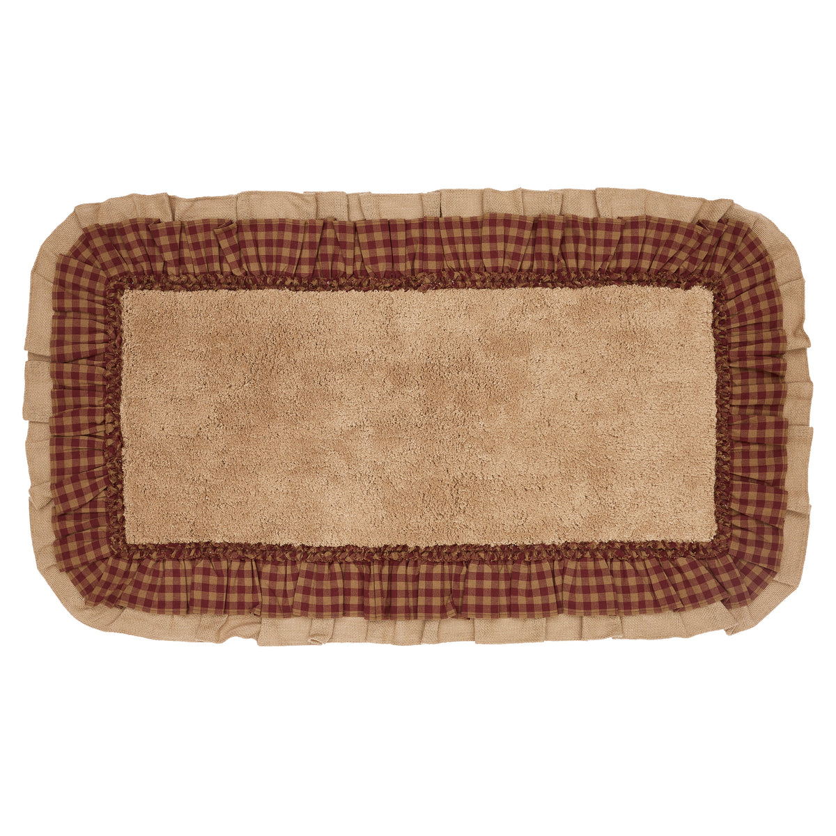 April & Olive Burlap Natural w/ Burgundy Check Bathmat 27x48 By VHC Brands