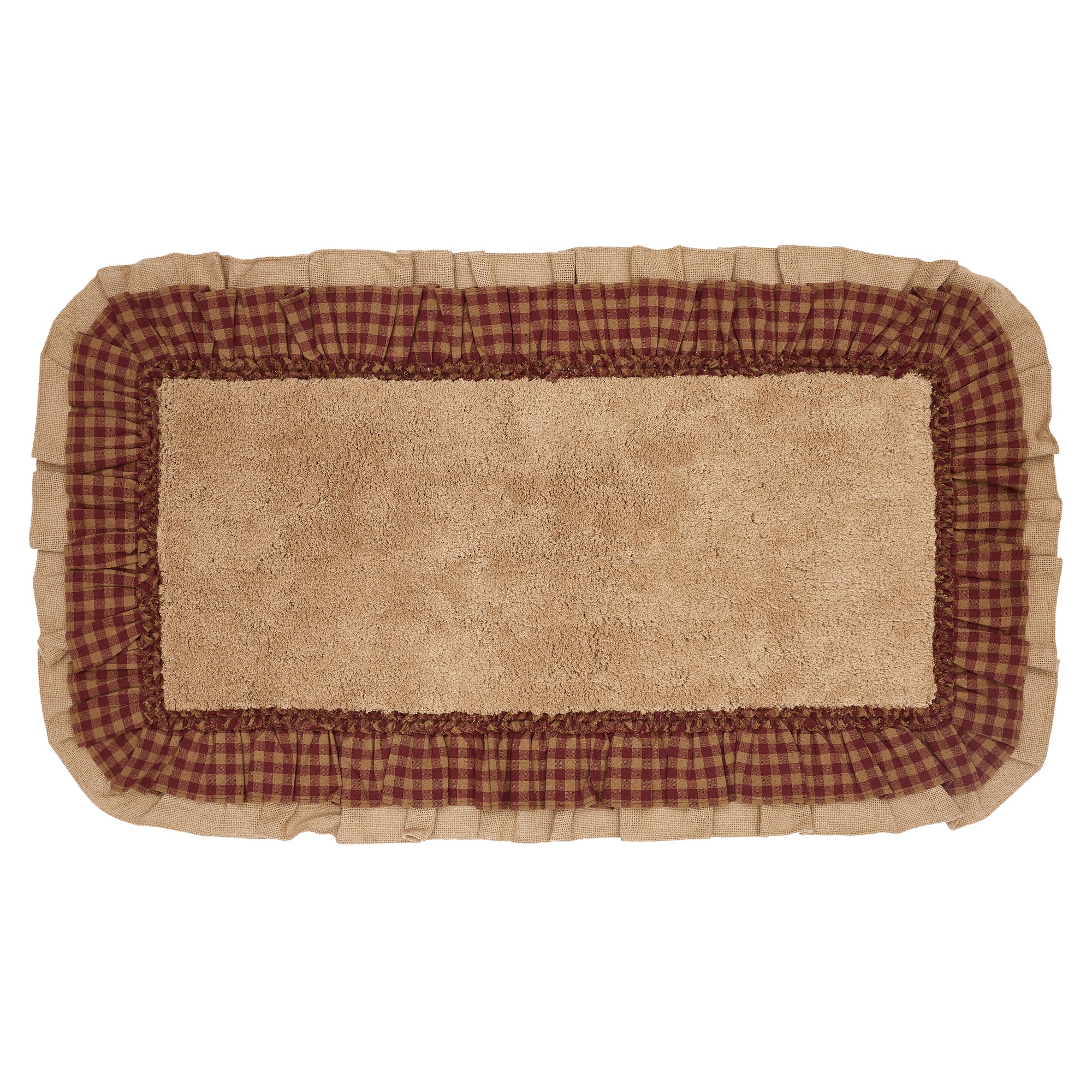 April & Olive Burlap Natural w/ Burgundy Check Bathmat 27x48 By VHC Brands