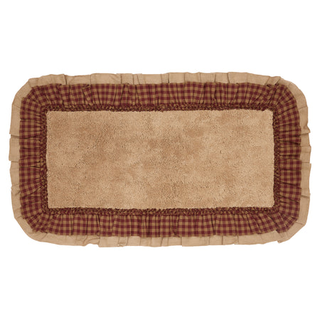 April & Olive Burlap Natural w/ Burgundy Check Bathmat 27x48 By VHC Brands