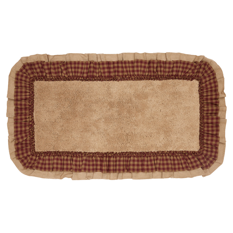 April & Olive Burlap Natural w/ Burgundy Check Bathmat 27x48 By VHC Brands