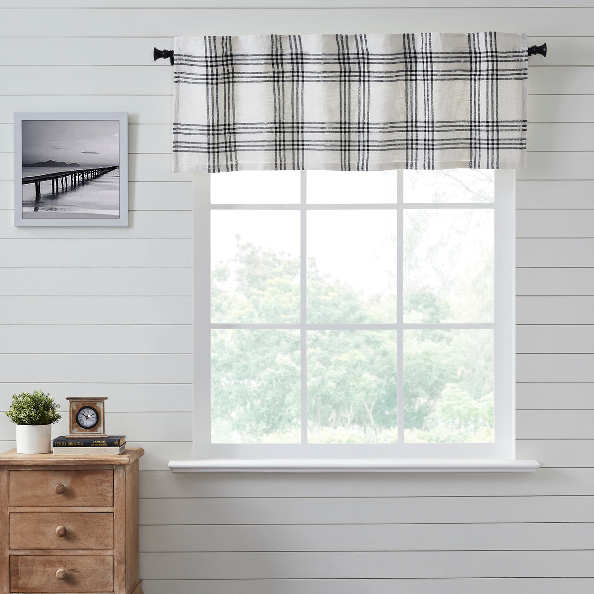 April & Olive Black Plaid Valance 19x60 By VHC Brands