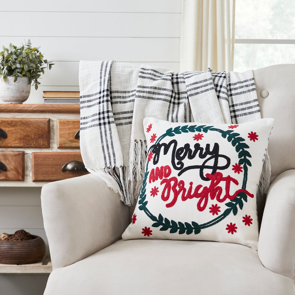 Black Plaid Merry & Bright Pillow 18x18