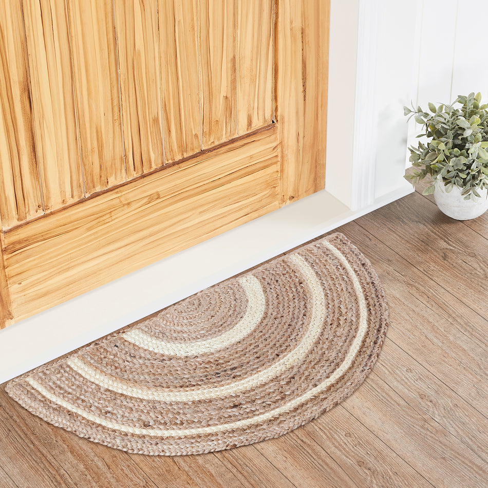 Natural & Creme Jute Rug Half Circle w/ Pad 16.5x33