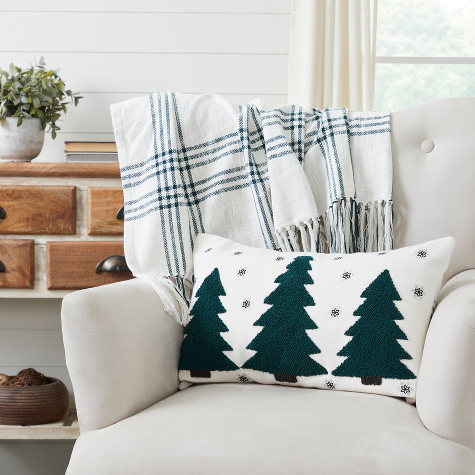 Pine Grove Plaid Embroidered Trees Pillow 14x22