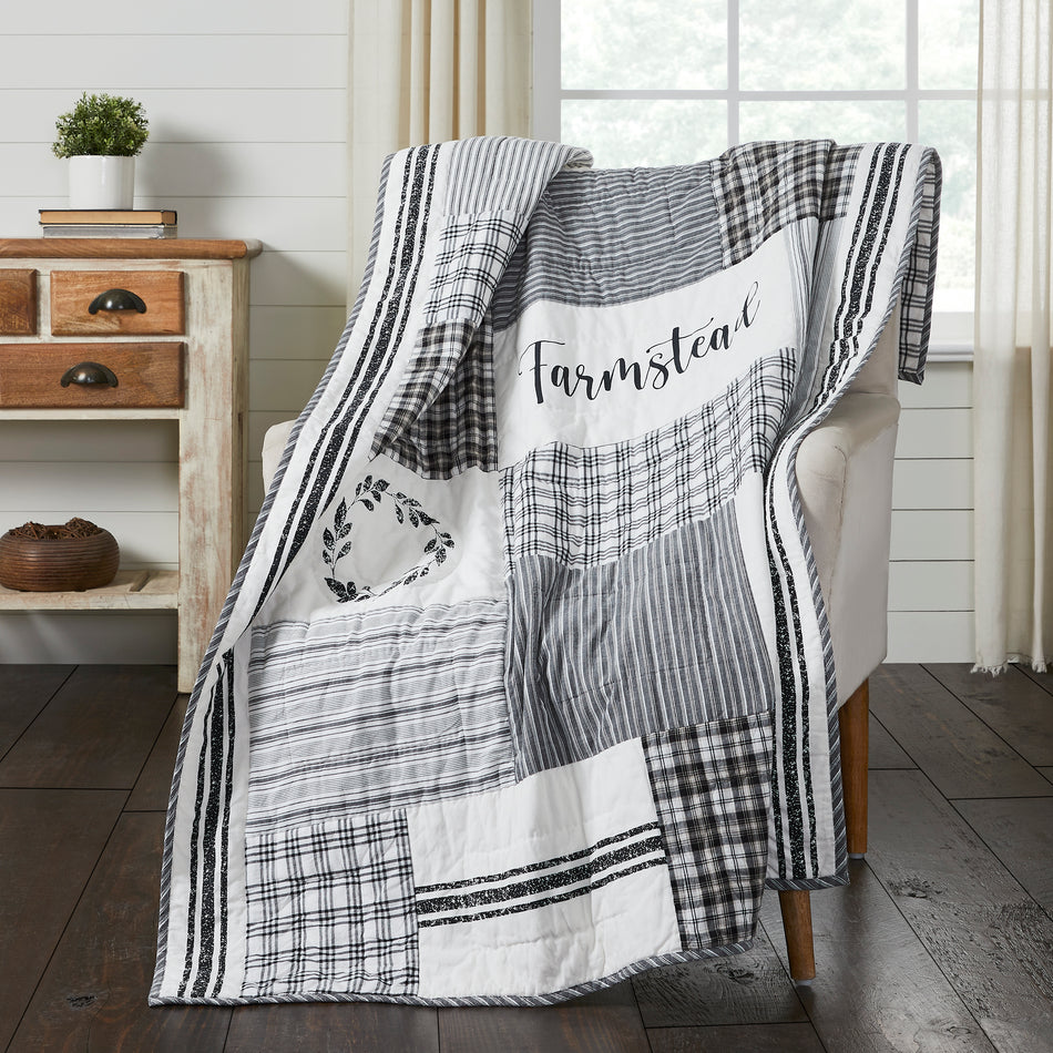 Sawyer Mill Black Stenciled Patchwork Throw 60x50