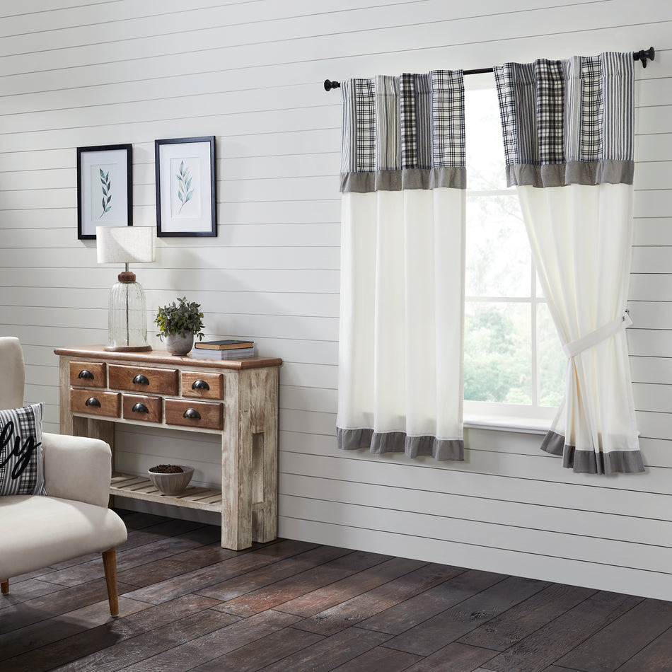 Sawyer Mill Black Short Panel with Attached Patchwork Valance Set of 2 63x36