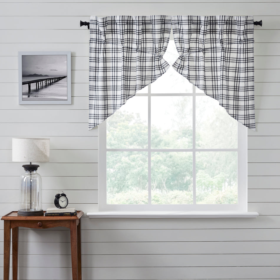 Sawyer Mill Black Plaid Prairie Swag Set of 2 36x36x18