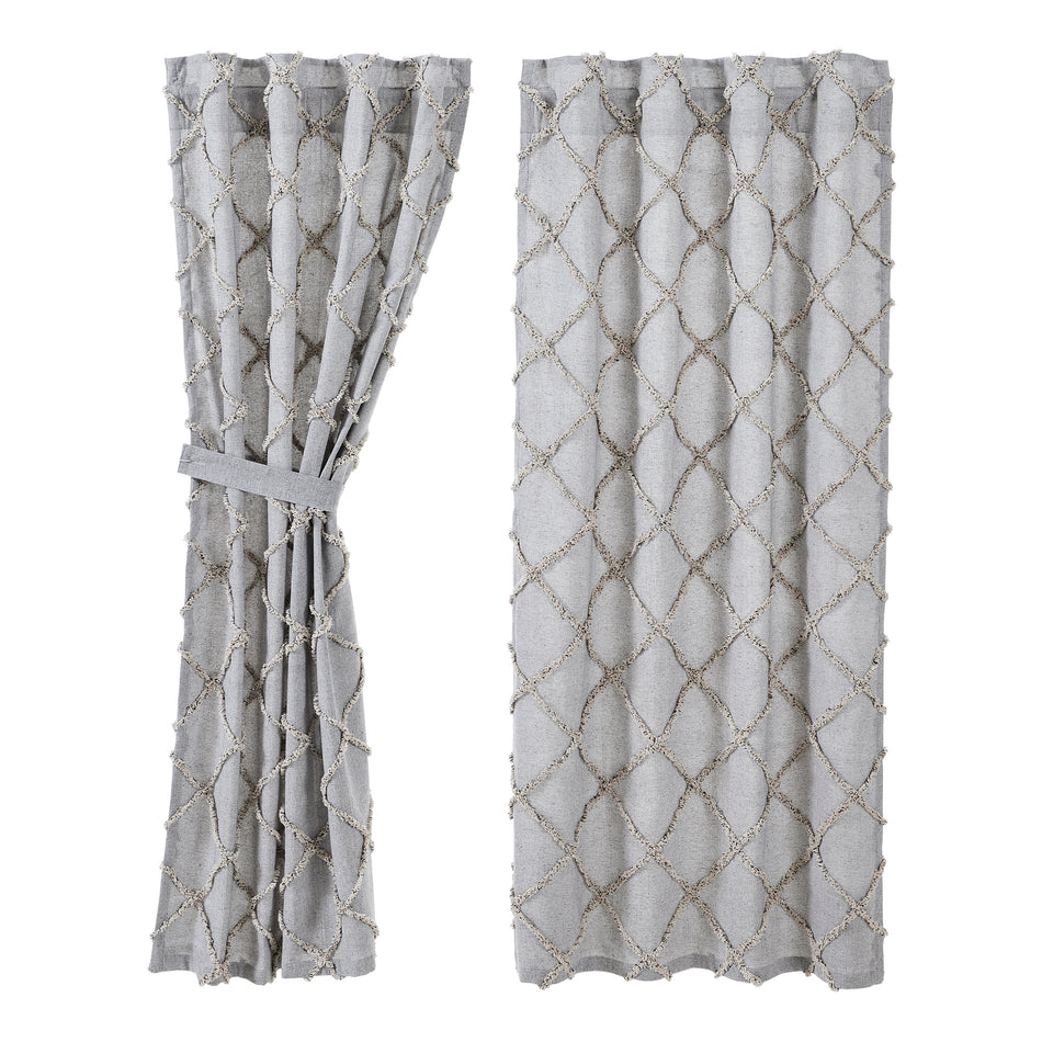 April & Olive Frayed Lattice Creme & Black Short Panel Set of 2 63x36 By VHC Brands