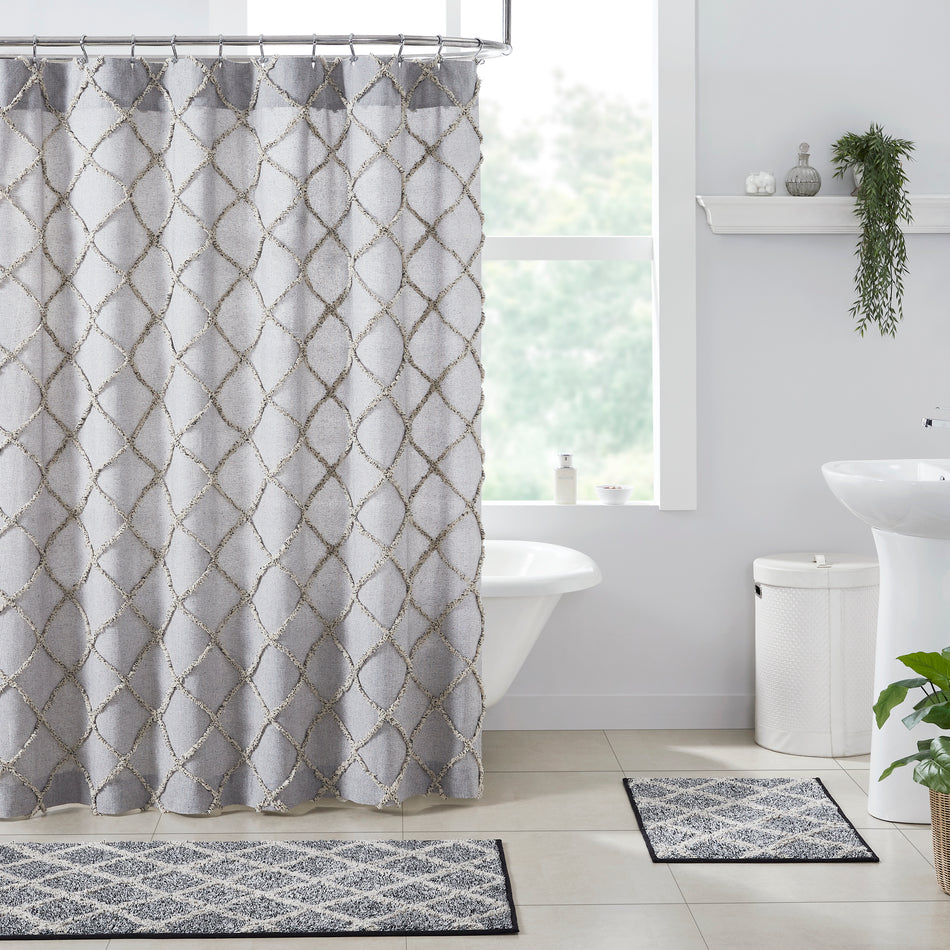 Frayed Lattice Creme & Black Shower Curtain 72x72