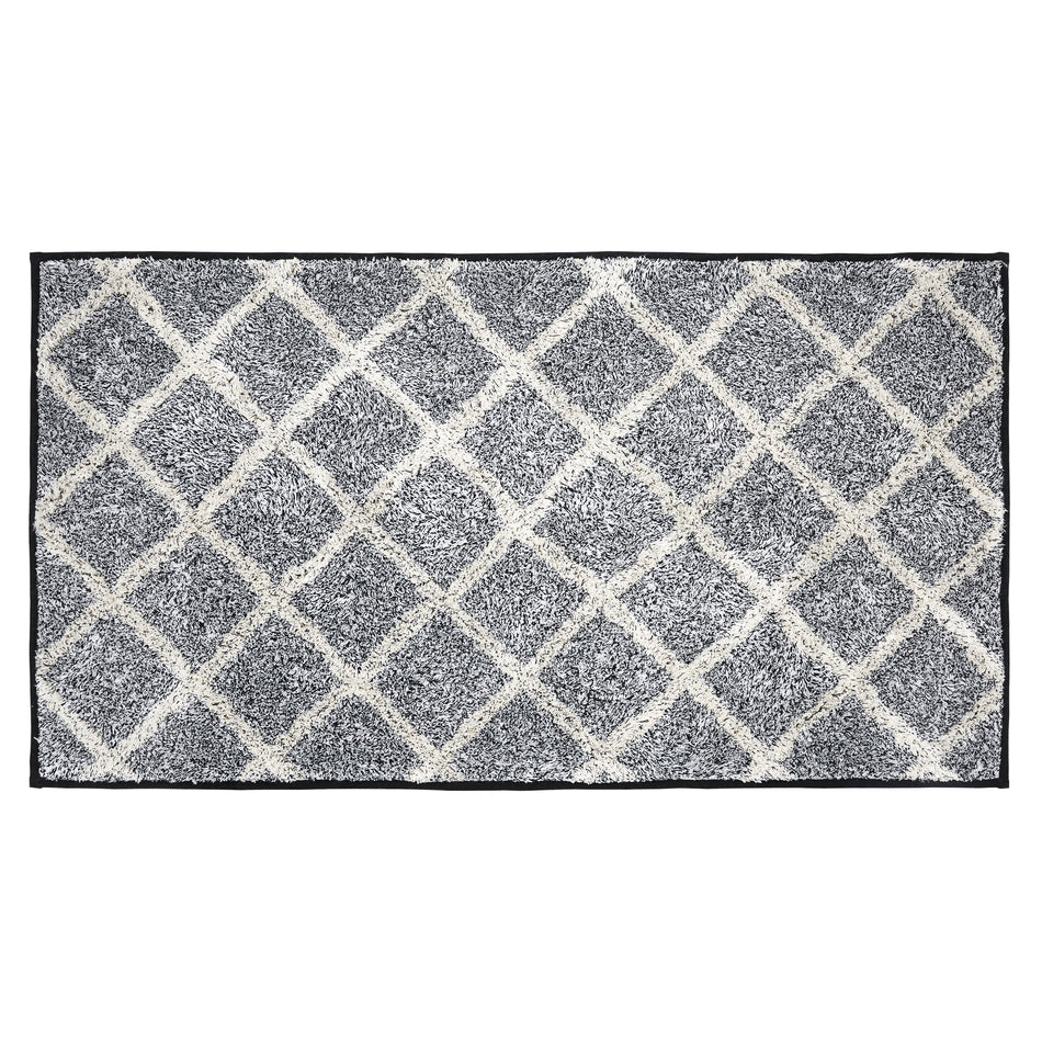 April & Olive Frayed Lattice Creme & Black Bathmat 27x48 By VHC Brands