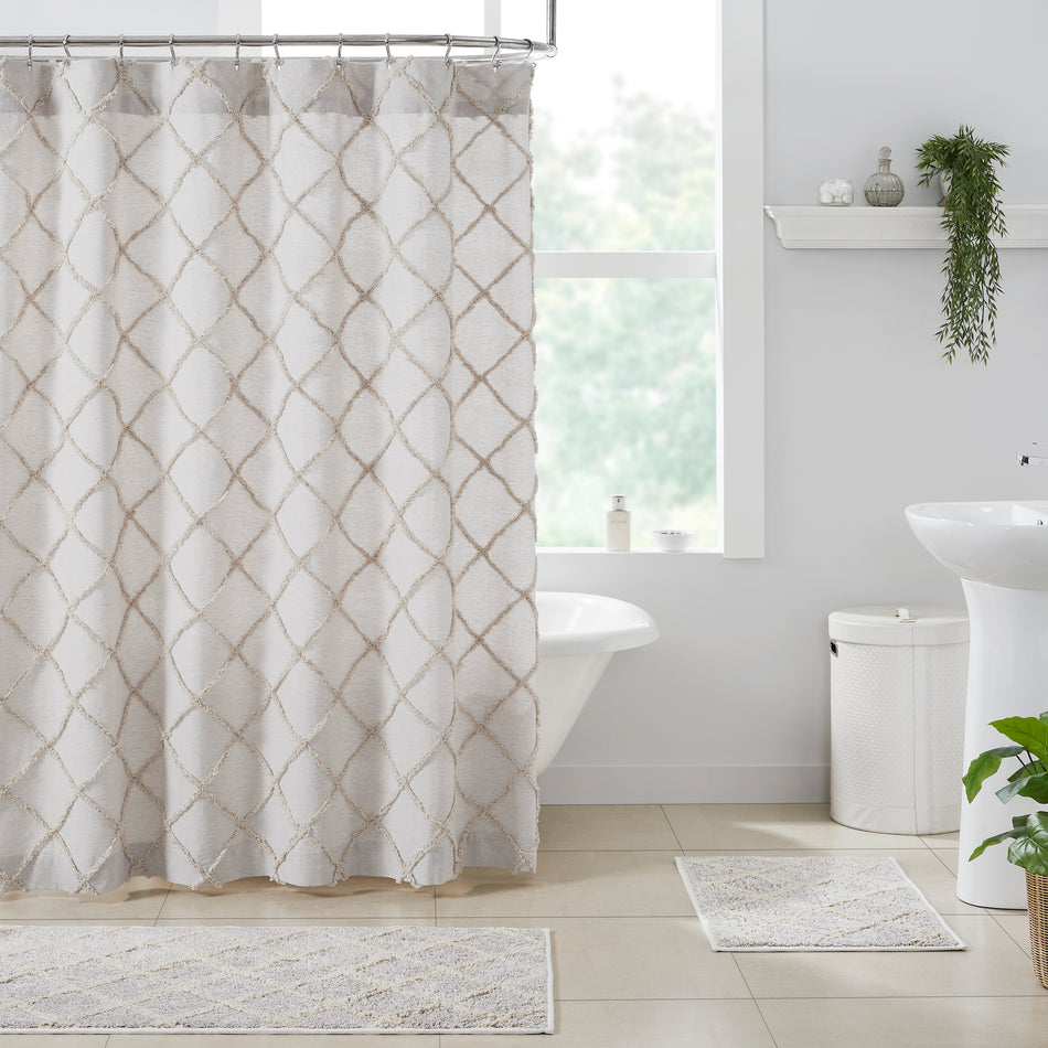 Frayed Lattice Oatmeal Shower Curtain 72x72