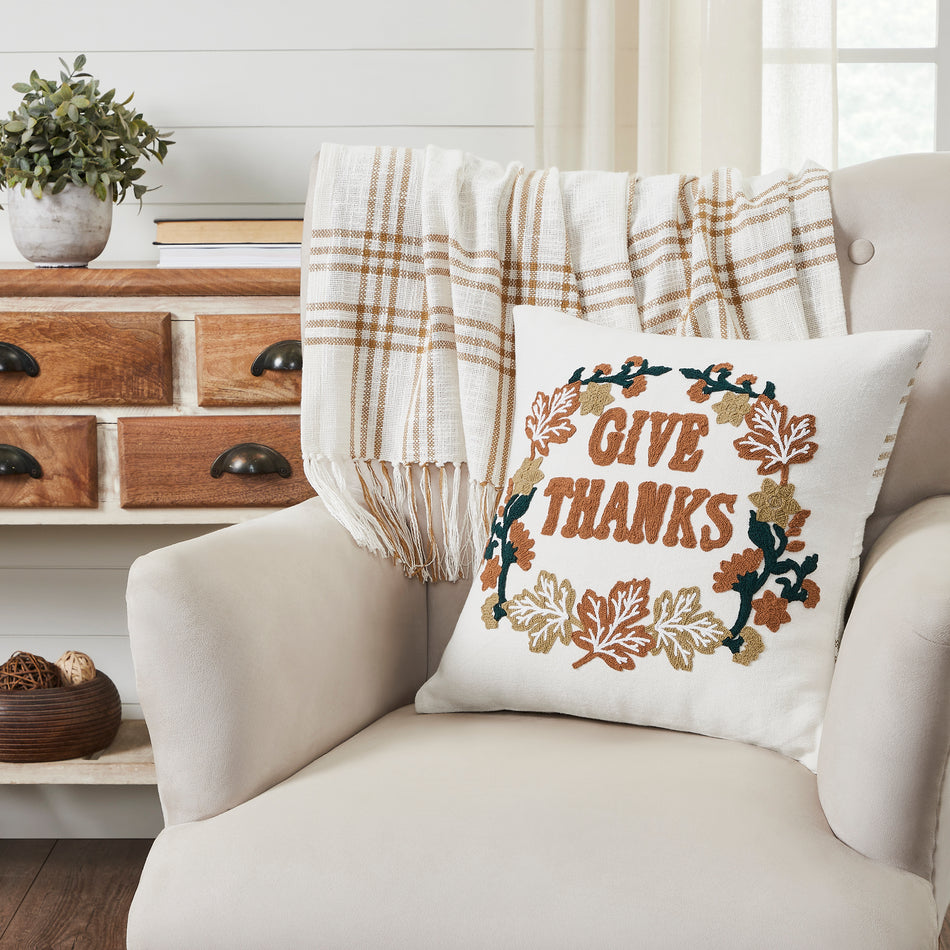 Wheat Plaid Give Thanks Pillow 18x18