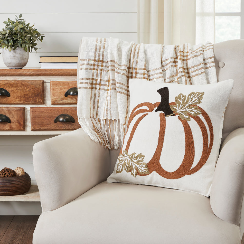 Wheat Plaid Pumpkin Pillow 18x18