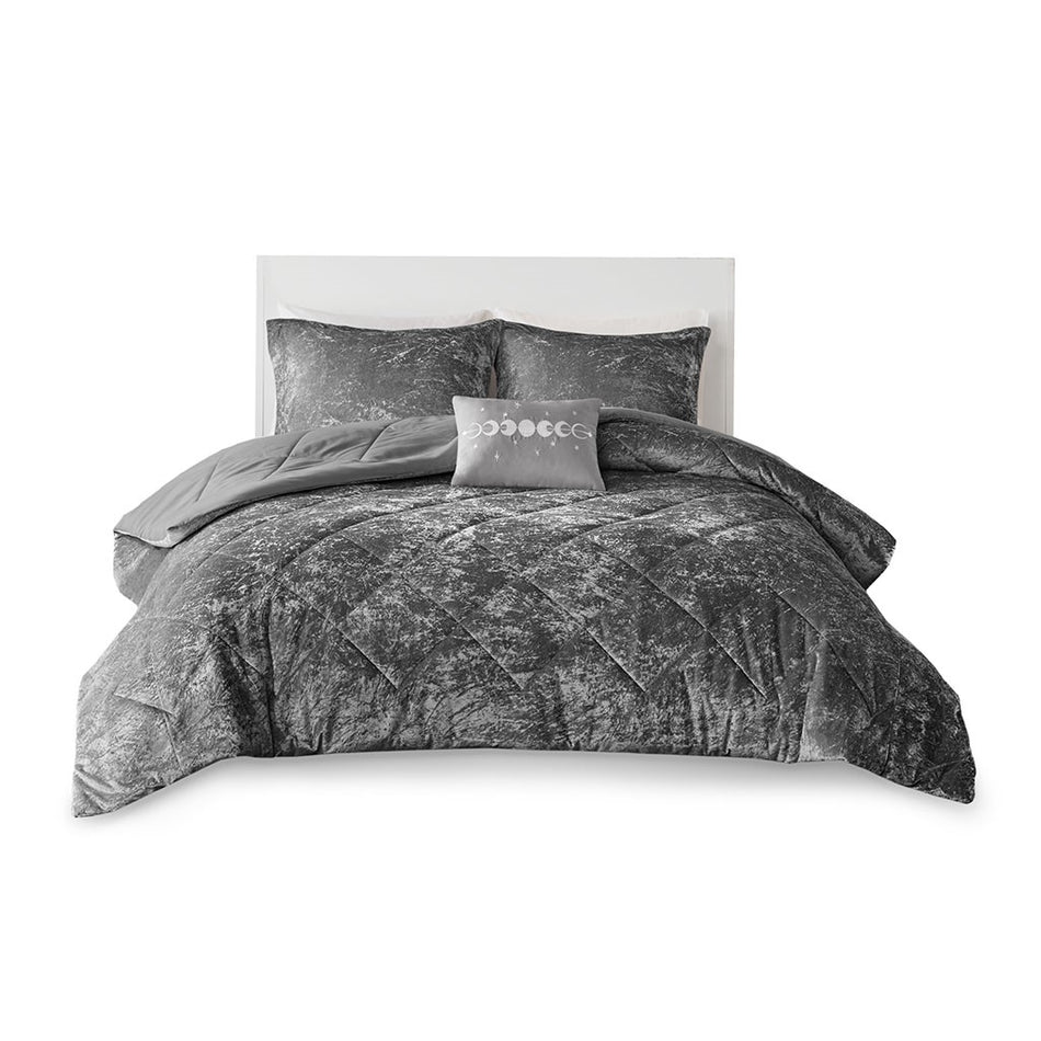 Felicia Velvet Comforter Set - Grey - Full Size / Queen Size