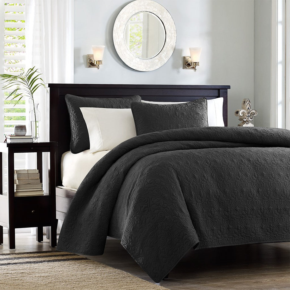 Madison Park Quebec Reversible Quilt Set - Black - King/Cal King - MP13-6485