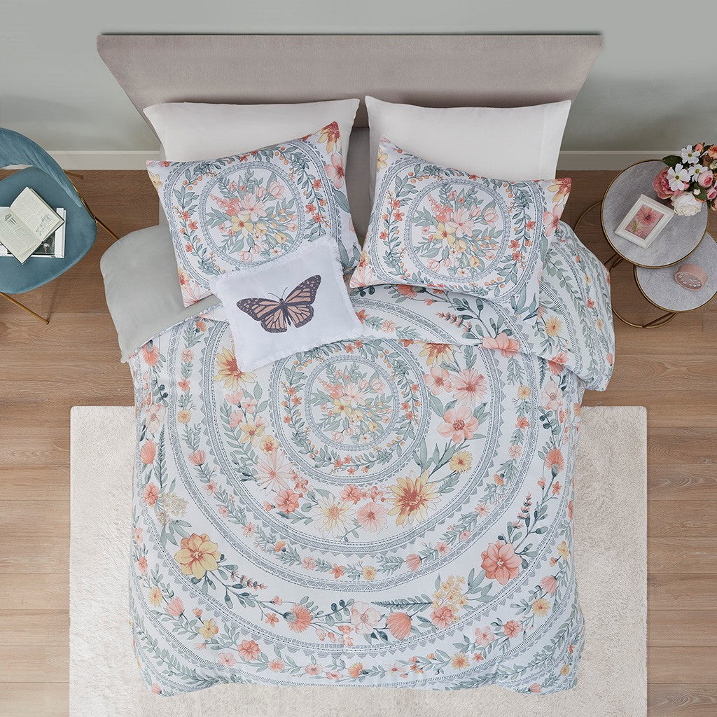 Intelligent Design Florence Boho Duvet Cover Set - Blush / Green - Full Size / Queen Size