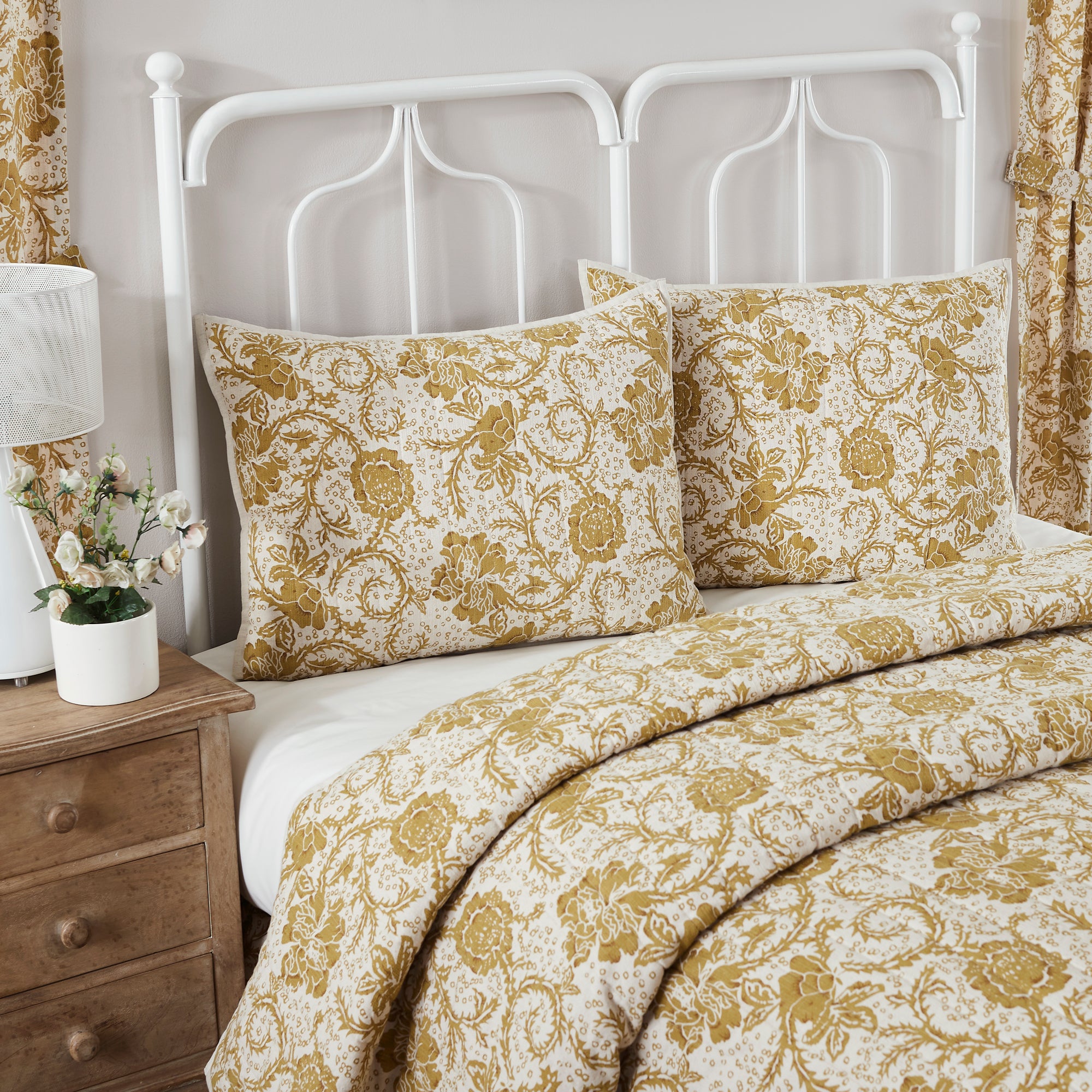 April & Olive Dorset Gold Floral Standard Sham 21x27 By VHC Brands