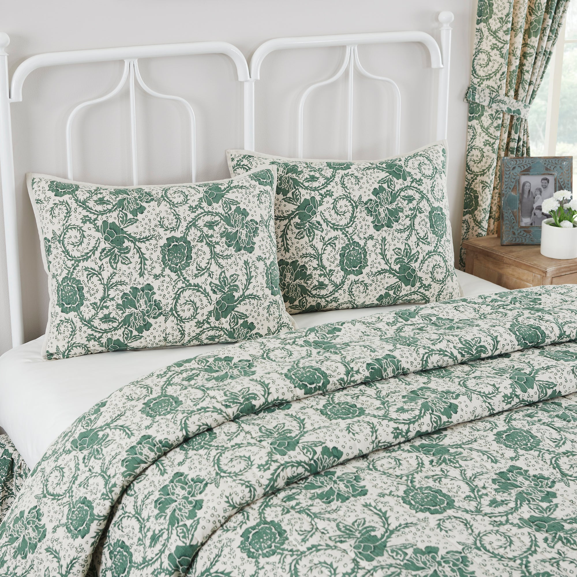 April & Olive Dorset Green Floral Standard Sham 21x27 By VHC Brands