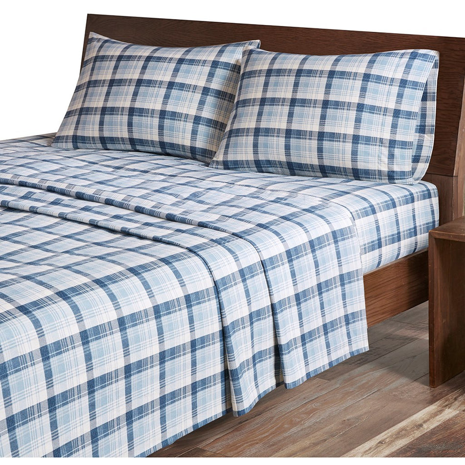 Cotton Flannel Sheet Set - Blue Plaid - Cal King Size