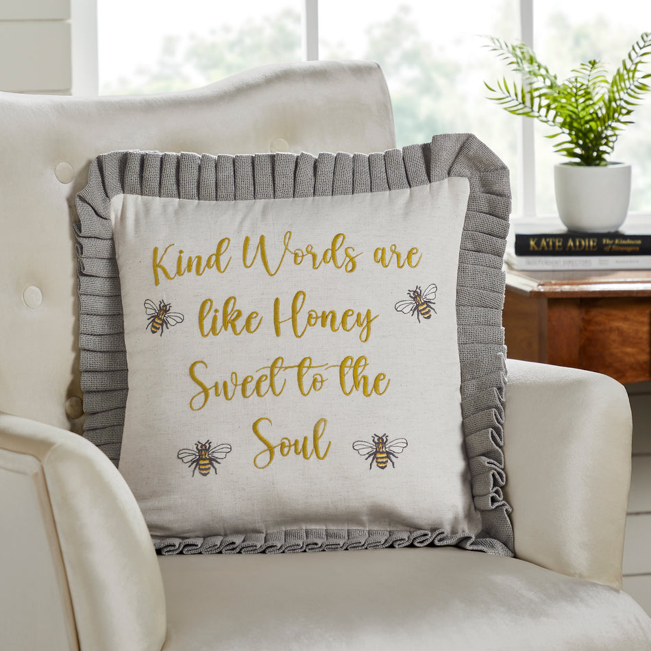 Embroidered Bee Honey Pillow 18x18